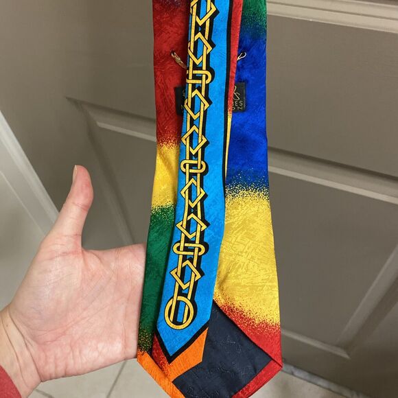 Rush Limbaugh No Boundaries Mens 100% Silk Tie Rainbow Gold Knot Chain - Picture 6 of 6